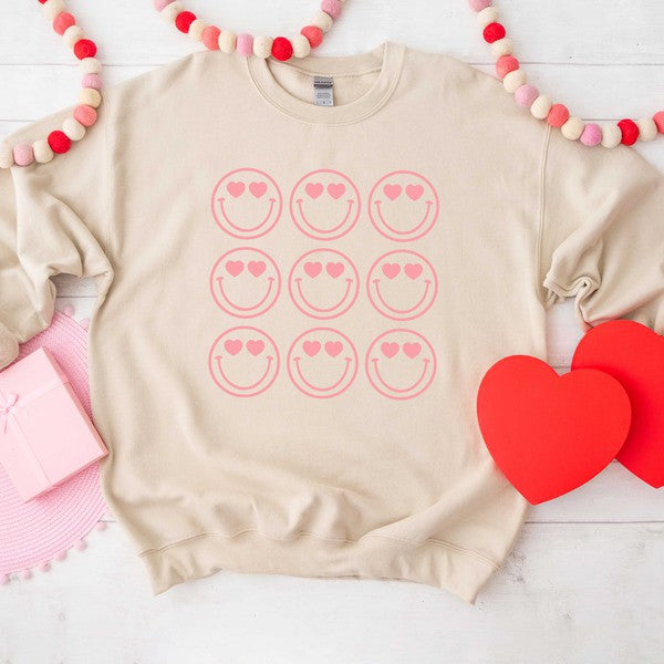 Love Smiley Grid Graphic Sweatshirt