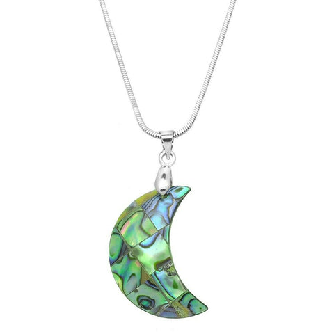 Abalone Shell Necklace Moon Metal Pendant 25mm Beach Star Sun Sky Sand SILVER - PalmTreeSky