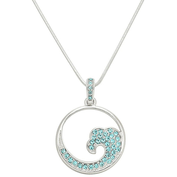 Wave Necklace Circle Curl Tube Pave Rhinestone SILVER TURQ Ocean Beach Surf Sun - PalmTreeSky