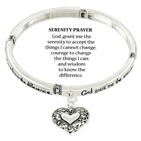 Serenity Prayer Bracelet SILVER Heart Charm Inspirational Message Jewelry - PalmTreeSky