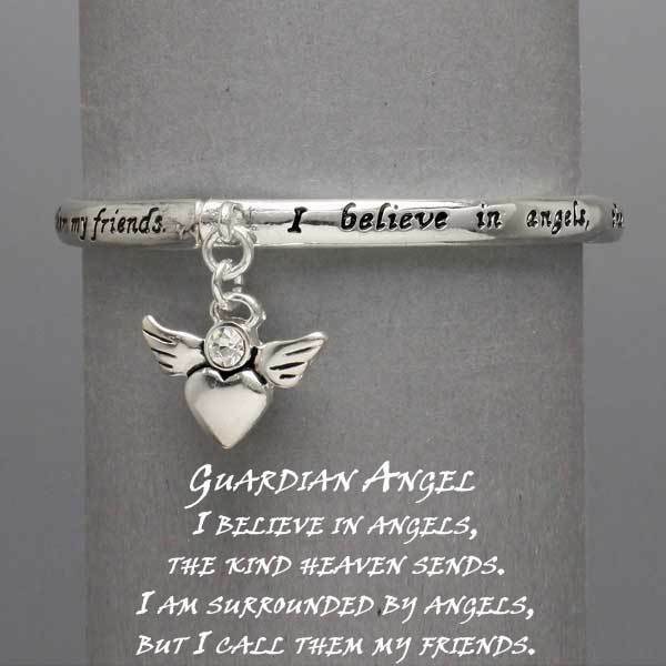 Guardian Angel Charm Stretch Bracelet SLVR Believe Friend Positive Quote Jewelry - PalmTreeSky