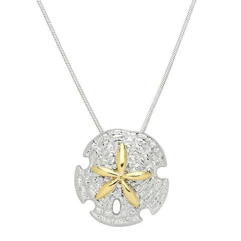 Sand Dollar Necklace Two Tone Pendant Shell SeaLife Starfish SILVER GOLD Jewelry - PalmTreeSky