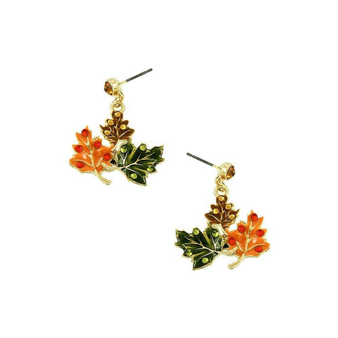 Leaf Earrings Tree of Life Stud Post 1 1/4" Drop Dangle Petal Fall Autum Foliage - PalmTreeSky