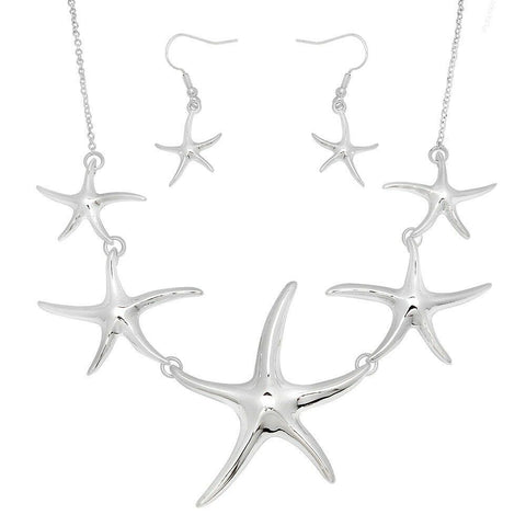 Starfish Necklace SET 5 Link Starfish Collar Beach Sea Life Surf Jewelry SILVER - PalmTreeSky