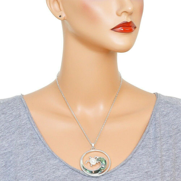 Wave Necklace Abalone Shell Turtle Charm Beach Surfer Nautical Sea Life SILVER - PalmTreeSky