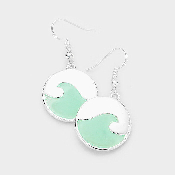 Wave Earrings Sea Glass Turquoise Ocean Metal SILVER Surfer Beach Sand Jewelry - PalmTreeSky