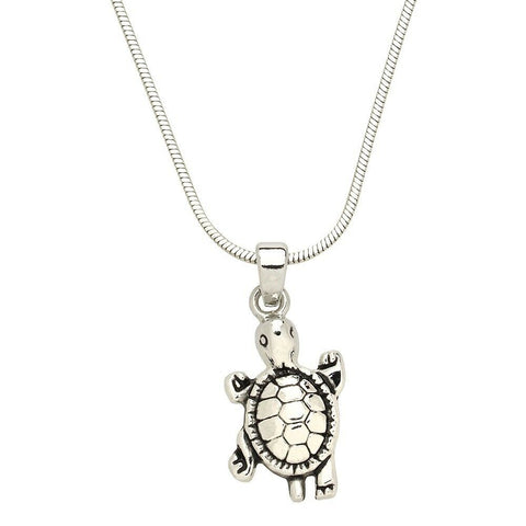 Turtle Necklace Tiny Simple Plain Sea Life Beach SILVER Sand Beach Surfer Sun - PalmTreeSky