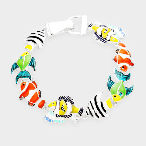 Tropical Fish Bracelet Chain Link Magnetic Clasp Metal Sea Life Beach Sand Ocean - PalmTreeSky