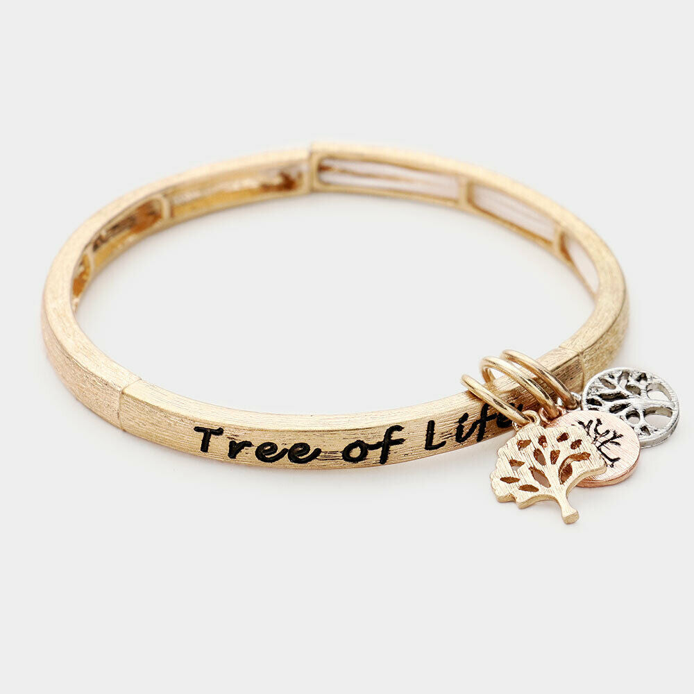 Tree of Life Bracelet GOLD Pearl Charm Inspirational Message Leaf Faith Jewelry - PalmTreeSky