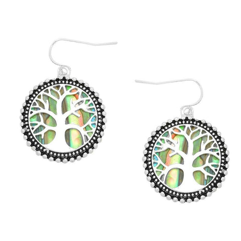 Tree of Life Earrings Abalone Shell Metal Drop Dangle Beach Sea Life SILVER - PalmTreeSky