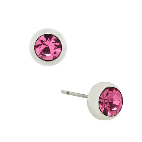 Tiny Crystal Earring 6mm Small Stud Post Birthstone OCTOBER Pink Stone Jewelry - PalmTreeSky