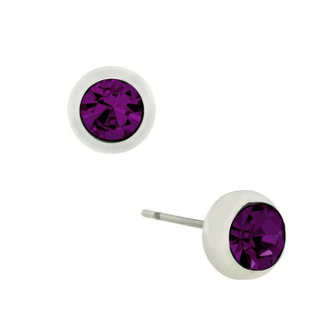 Tiny Crystal Earring 6mm Small Stud Post Birthstone FEBRUARY Purpl Stone Jewelry - PalmTreeSky