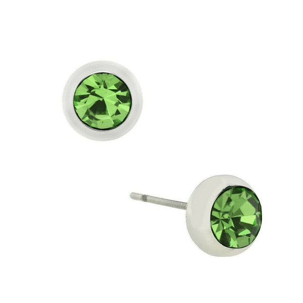 Tiny Crystal Earring 6mm Small Stud Post Birthstone AUGUST Green Stone Jewelry - PalmTreeSky