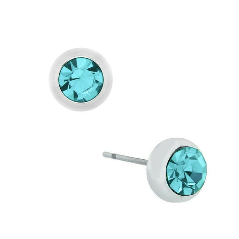 Tiny Crystal Earring 6mm Small Stud Post Birthstone MARCH Aqua Stone Jewelry - PalmTreeSky