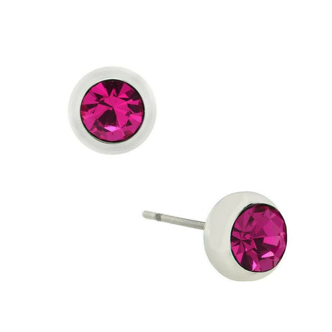 Tiny Crystal Earring 6mm Small Stud Post Birthstone JULY Pink Stone Jewelry - PalmTreeSky