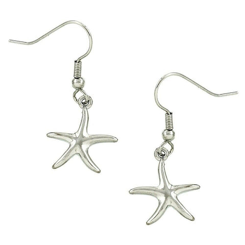 Starfish Earrings Small Plain Metal 1cm Drop Dangle SeaLife Beach Jewelry SILVER - PalmTreeSky