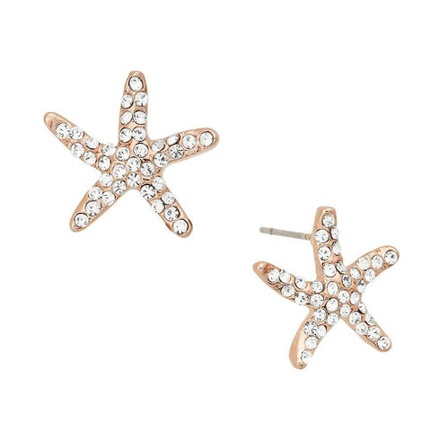 Starfish Earrings Pave Rhinestone Metal Studs Posts ROSE SeaLife Beach Sand 18mm - PalmTreeSky