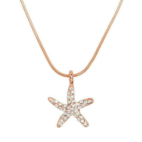 Starfish Necklace Small Pave Rhinestone Wave Ocean Sea Life Beach Jewelry ROSE - PalmTreeSky