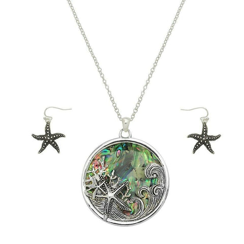 Starfish Necklace SET Abalone Shell Circle Wave Fish Sea Surfer Beach SILVER - PalmTreeSky