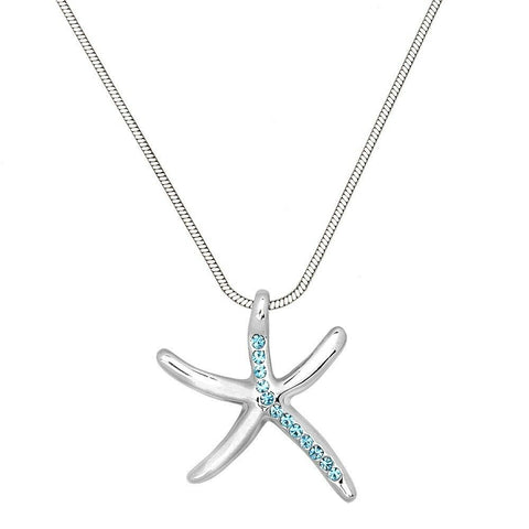 Starfish Necklace Plain Sea Life Beach Surfer SILVER TURQUOISE Pave Rhinestone - PalmTreeSky