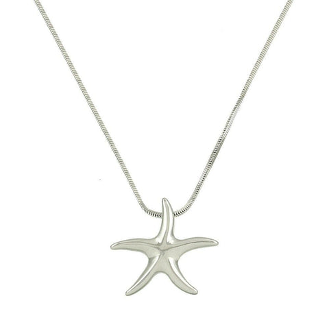 Starfish Necklace Pendant Sea Life Beach Surfer Plain Metal SILVER 7/8" Jewelry - PalmTreeSky