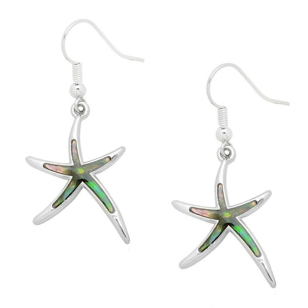 Starfish Earrings Abalone Shell Thin Metal SILVER Drop Dangle 25mm Sea Life Sand - PalmTreeSky
