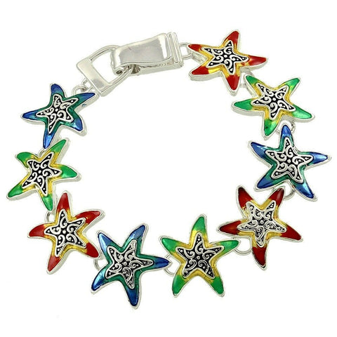 Starfish Bracelet Chain Link Magnetic Closure Clasp SILVER MULTI Shell SeaLife - PalmTreeSky