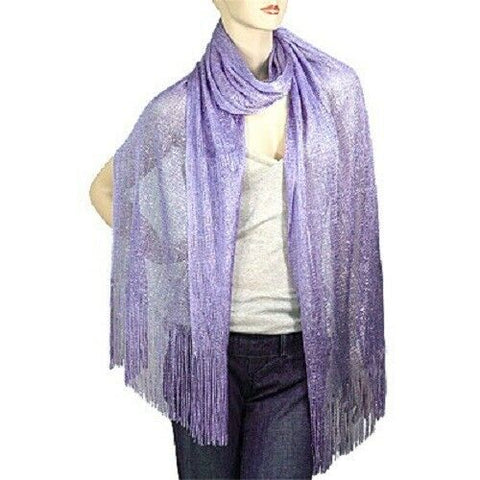 Spring Scarf Summer Lightweight Sheer Shimmer Fringe Wrap Around Shawl LAVENDER - PalmTreeSky