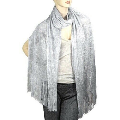 Spring Scarf Summer Lightweight Sheer Shimmer Fringe Wrap Around Shawl WHITE - PalmTreeSky