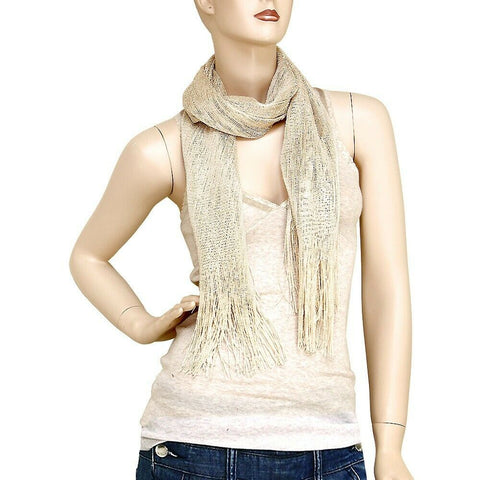 Spring Scarf Summer Lightweight Sheer Shimmer Fringe Wrap Around Shawl CHAMPAGNE - PalmTreeSky