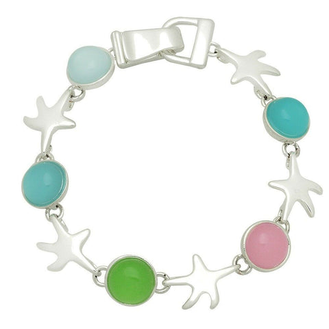 Starfish Bracelet Chain Link Magnetic Closure Clasp SILVER PASTEL MULT Beach Sea - PalmTreeSky