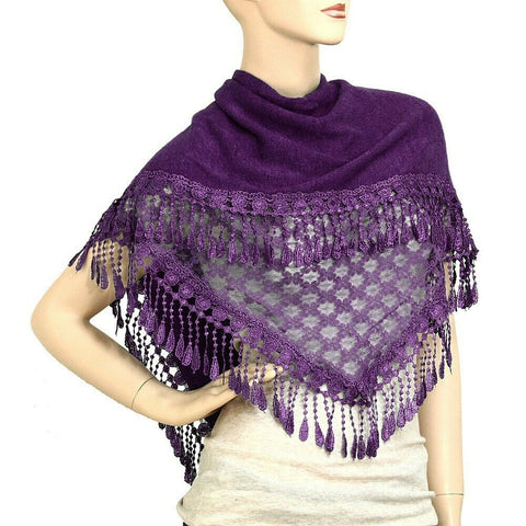 Spring Scarf Summer Lightweight Lace Solid Tassel Fringe Wrap Around Shawl DPUR - PalmTreeSky