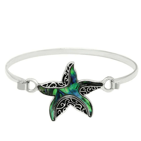 Starfish Bracelet Hook Bangle Filigree Metal SILVER ABALONE SHELL Beach Jewelry - PalmTreeSky