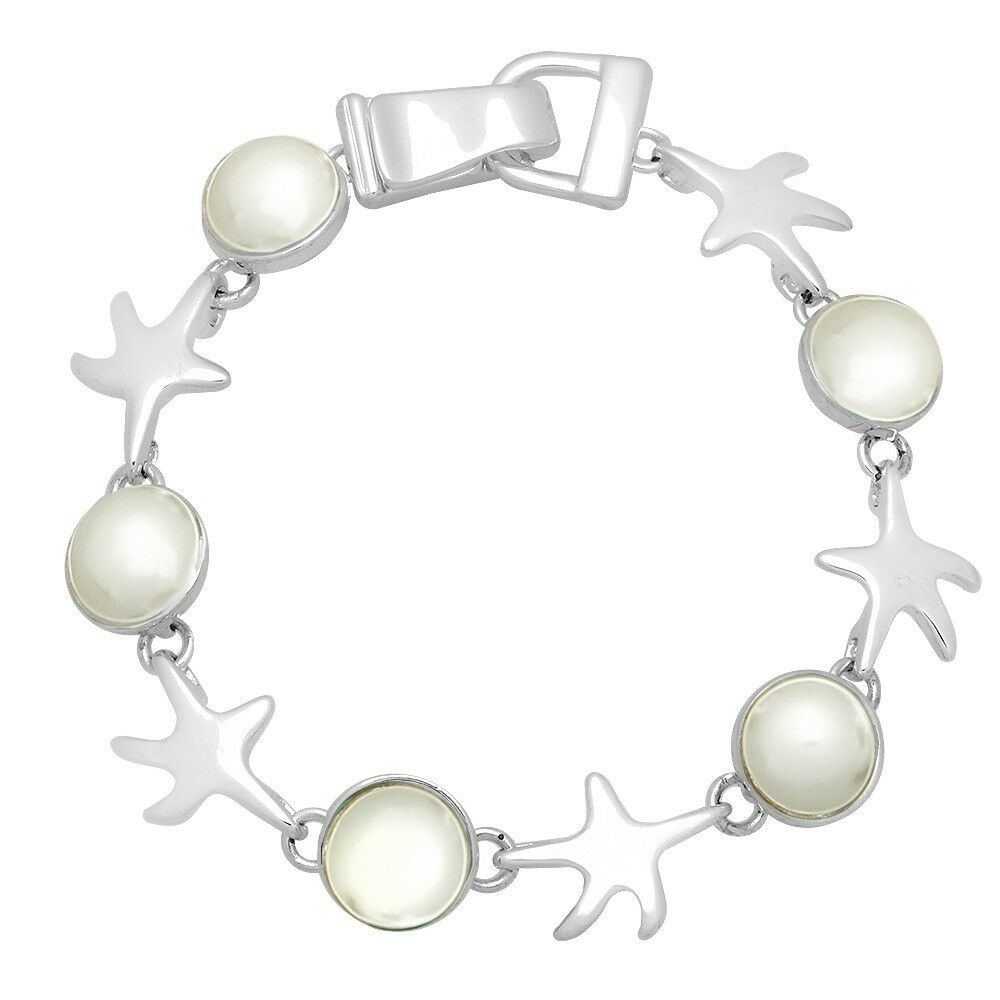 Starfish Bracelet Chain Link Magnetic Closure Clasp SILVER PEARL Beach Sea Life - PalmTreeSky