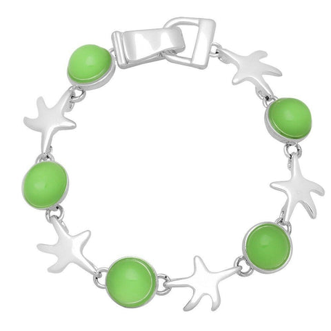 Starfish Bracelet Chain Link Magnetic Closure Clasp SILVER GREEN Beach Sea - PalmTreeSky