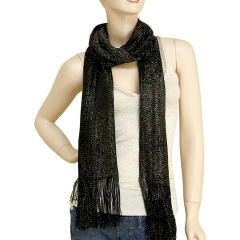 Spring Scarf Summer Lightweight Sheer Shimmer Fringe Wrap Around Shawl BLACKGOLD - PalmTreeSky