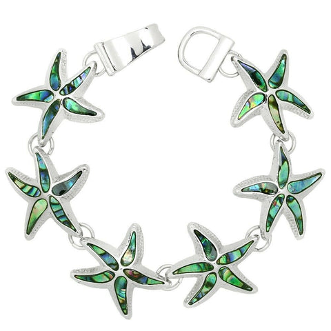 Starfish Bracelet Magnetic Clasp Abalone Shell SILVER Beach Surfer Sea Life - PalmTreeSky