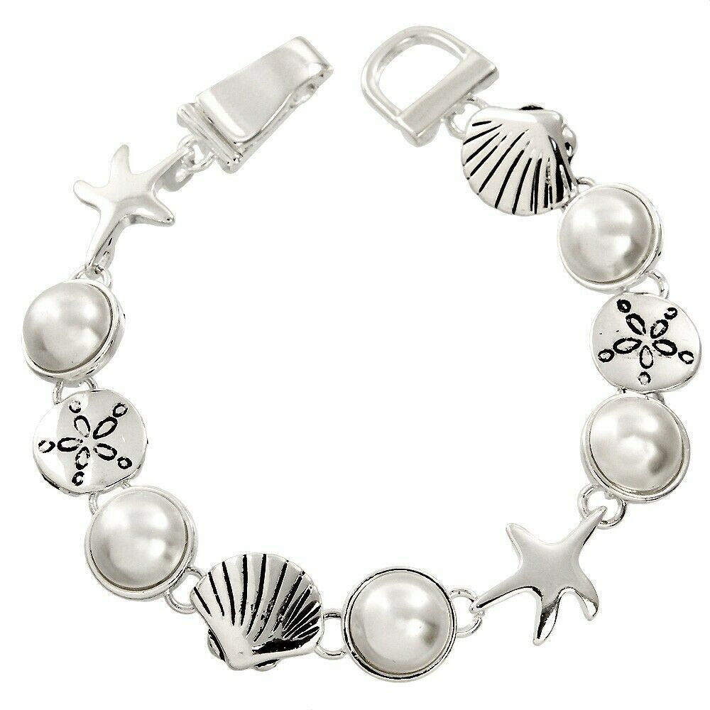 Starfish Bracelet Chain Link Magnetic Closure Clasp Shell Sand Dollar PEARL - PalmTreeSky