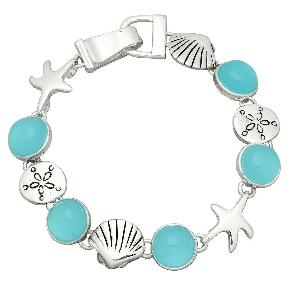 Starfish Bracelet Chain Link Magnetic Closure Clasp Shell Sand Dollar BLUE - PalmTreeSky