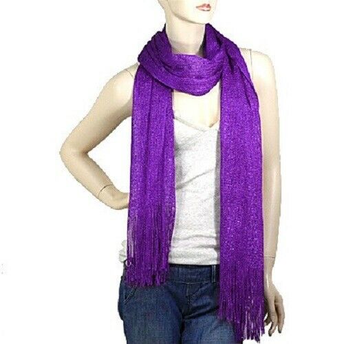 Spring Scarf Summer Lightweight Sheer Shimmer Fringe Wrap Around Shawl DARKPURP - PalmTreeSky