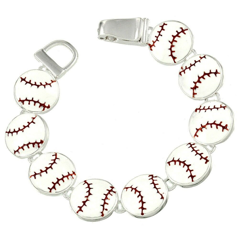 Softball Bracelet Magnetic Clasp Metal Link Baseball Sports Game SILVER Gift - PalmTreeSky