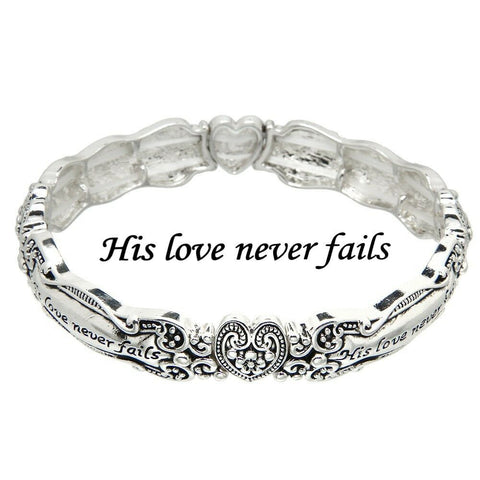 Spoon Jewelry Bracelet Stretch Bangle Message Bangle Prayer SILVER His Love - PalmTreeSky