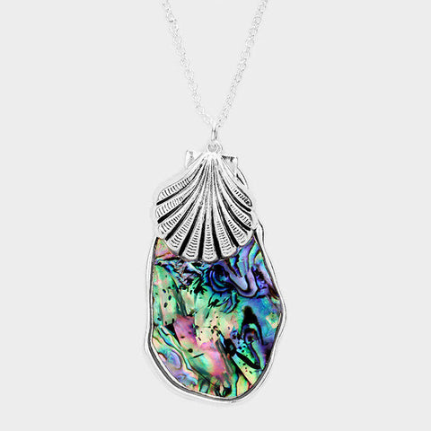 Shell Necklace Long Chain Sea Shell Abalone Shell Beauty Surfer Beach SILVER - PalmTreeSky