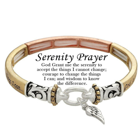 Serenity Prayer Bracelet Grant Me Angel Wing Charm AA Message TWO TONE MULTI - PalmTreeSky