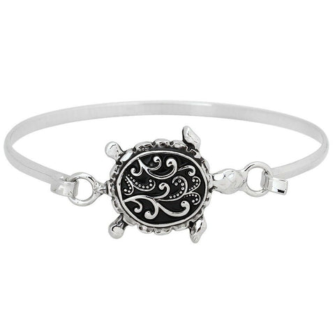 Sea Turtle Bracelet Hook Bangle Sea Life SILVER Nautical Beach Floral Filigree - PalmTreeSky