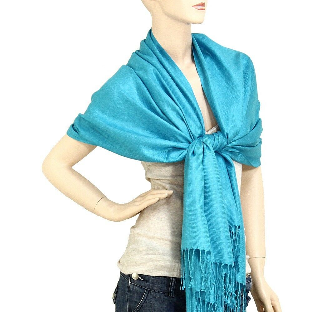 Scarf Poncho Shawl Wrap Tartan Ruana Pashmina Spring Summer Solid Turq Cover - PalmTreeSky