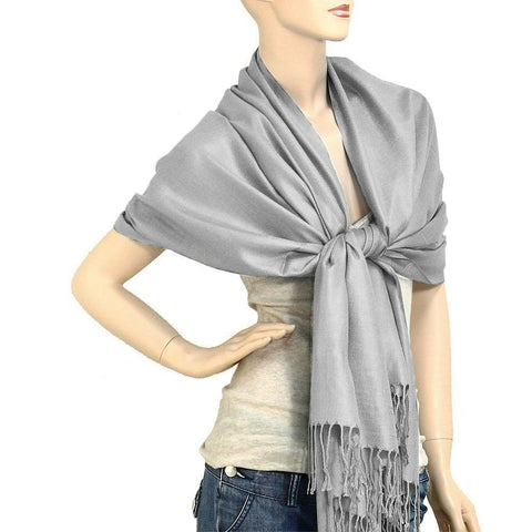 Scarf Poncho Shawl Wrap Tartan Ruana Pashmina Spring Summer Solid Gray Cover - PalmTreeSky