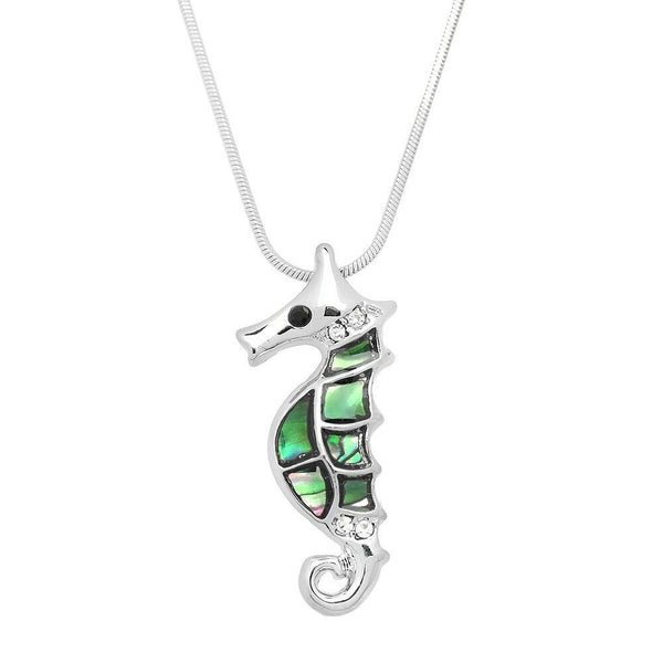 Sea Horse Necklace Pendant Charm Snake Chain Sea Life ABALONE SHELL SILVER - PalmTreeSky