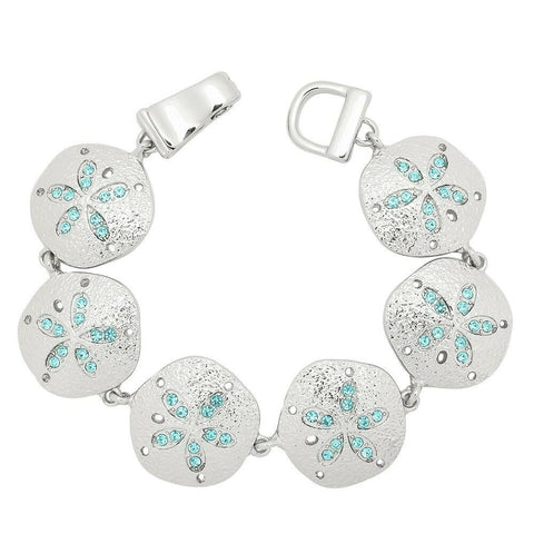 Sand Dollar Bracelet Chain Link Magnetic Closure Clasp SILVER Turq Pave Stones - PalmTreeSky