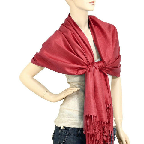 Scarf Poncho Shawl Wrap Tartan Ruana Pashmina Spring Summer Solid Burgundy Cover - PalmTreeSky